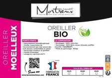 Oreiller Blanc Coton Bio Moelleux 60x60 - 3982