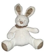 Grand doudou peluche Lapin blanc bandana marron taupe Nicotoy 35 cm  579/5407