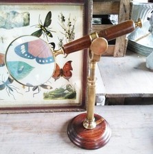 LOUPE AVEC TRÉPIED ANCIEN VINTAGE STYLE RÉTRO STEAMPUNK LAITON BOIS LOUPE SUR...