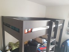 lit mezzanine 1 place avec bureau et fauteuil convertible marron 