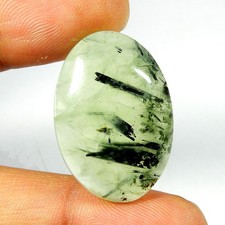 Cabochon vert préhnite rutilé forme ovale pierre précieuse naturelle en vrac ...