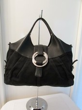 sac vintage bulgari toile tissée noire et cuir noir