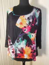 TOP tee shirt voile polyamide noir imprimé coloré TOSCANE T.4 48/50FR doublé