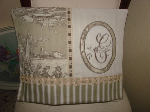 Coussin toile jouy beige - toile,