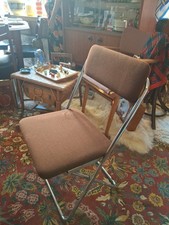 Vintage Chaise Pliante Framar Années 70 Tissu D'origine Marron 