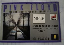 RARE Billet de concert Pink Floyd 1988 stade de l'ouest Nice
