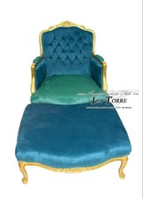Chaise Fauteuil Allemagne Trône Baroque Repose-Pieds, Feuille Or, Velours LT3035
