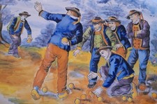 Grand  Plat HB Quimper 1930 45cm  Joueurs de Boules Deyrolle Bretagne Breton 