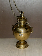Ancien Encensoir Religieux/MESSE/CUIVRE/EGLISE/H.115cm/pretre/no Chasuble Aube