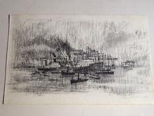 Michel CIRY (1919-2018) RARE EAU FORTE ORIGINALE MARINE BATEAUX NORMANDIE 1959