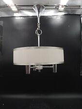 Suspension lustre soucoupe Vintage design  3 feux rond plastique argenté  blanc.