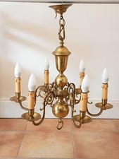 Lustre hollandais ancien (fin 19 ème) en bronze, 6 bras de lumière