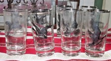Vintage Mid Century Modern Highball Glasses 6 Federal Glass Pheasant Tumblers