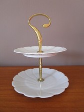 Présentoir à Gâteaux 2 étages Serviteur Muet  LIMOGES Blanc torsade poignée doré