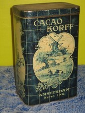 Boîte ancienne cacao F.Korff & Co. Pays-bas Amsterdam métal moulins Hollande