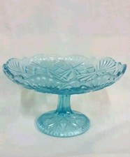 ANCIENNE COUPE SUR PIED - COMPOTIER EN VERRE BLEU STYLE PORTIEUX 1900