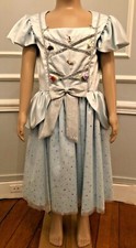 ** ROBE PRINCESSE SATIN BLEU CIEL TULLE STRASS FLEURS 5/6 ANS FAIT MAIN NEUVE **