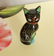 Chat Statuette figurine émaux cloisonnés Collection objet vitrine