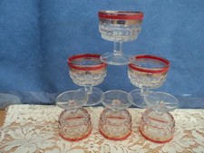RARE!!-6 anciens petits VERRES épais, digestif, porto autres, liseré rouge et OR