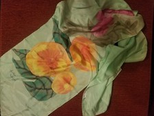 ECHARPE FOULARD CHALES SOIE 100 % NATUREL PEINT MAIN ARTISTE MAGNIFIQUE NEUF