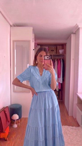 Jupe longue bleu élégante - jupe,