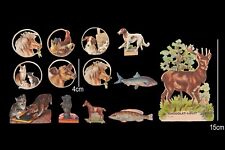13 Découpis Chromo Animaux, Poney Poule Chat Chien Cerf Cheval Poisson 1900