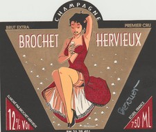 BERTHET  etiquette champagne Brochet Hervieux   serigraphie signe