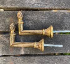 2 Vintage French Curtain holders Embrasse Tie Backs Brass Hooks Gold Victorian