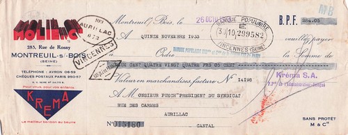 Aurillac bonbons krema 1933 - aurillac,