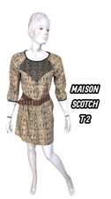 Maison Scotch Taille 38  Superbe robe manches 3/4 beige et noire