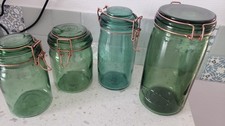 3 pots en verre anciens bocaux l'idéale durfor couleur vert bouteille