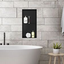Niche murale de douche double encastrée sans rebord noir en acier 30x60x10 cm