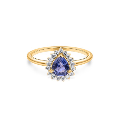 Bague halo saphir bleu - , diamant