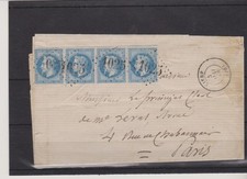 BANDE DE 4 TIMBRES 20 CTS NAPOLEON LAURE SUR LETTRE  OBLITERATION RARE "CIERP"