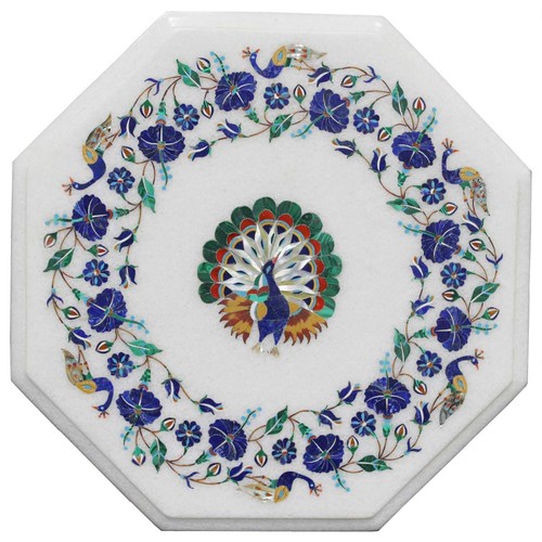 Marble table top - 12", peacock