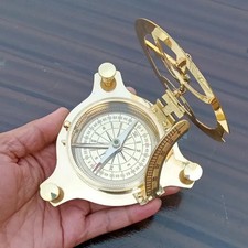 Boussole à cadran solaire en laiton massif : cadeau nautique de style ancien