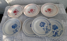 7 Assiettes plates ou creuses Moulin des Loups et Digoin roses bleu ou rouge