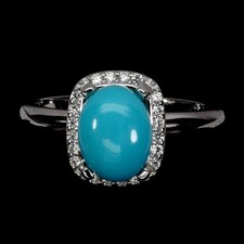 925 Bague en Argent Ovale Turquoise 9x7mm Gemmes Naturelles Bijoux Taille 8