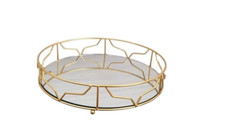 Plateau En Métal Doré Miroir Rond Diamètre 30 Cm
