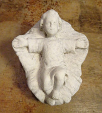 Ancien Santon plâtre Jésus sur lit de paille L = 8 cm H = 5 cm