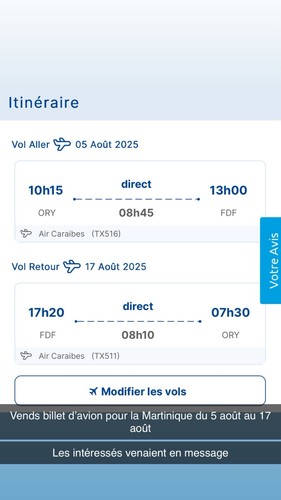 Vends billet avion pour - vends, la
