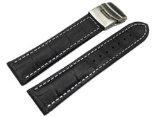 Bracelet montre boucle déployante veau grain croco noir wN 18mm 20mm 22mm 24mm 2