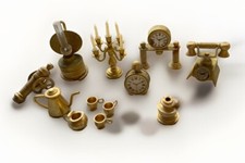 Lot d'objets miniature vintage Laiton téléphone chandelier lampe à huile canon