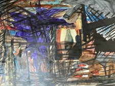 Dessin  Peinture Aquarelle Collage Papier abstraction 1970 Abstrait Géométrique