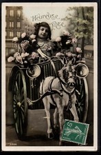 BG084 SURREALISM FANTASY  EDWARDIAN GIRL PONY HITCH Tinted  PHOTOMONTAGE pc