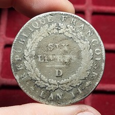 #100-82 ~ LOUIS XVI - Ecu de 6 six livres Convention 1793 D Lyon