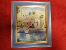 MARINE - Bateaux au Mouillage - Méditerranée - Huile sur Toile - Cadre - Signée.