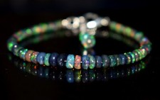 Bracelet En Opale Éthiopienne En Perles De Feu Noires 7,5"