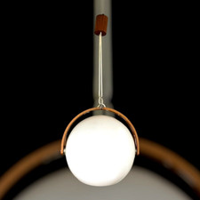 Lampe Suspension Space Age en Plastique et Bois Courbé de Temde Suisse 1970 XXè