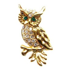 Petite Broche Chouette - Chouette dore strass - broche collection chouette